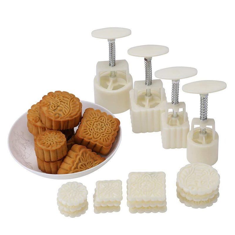 NewNest Australia - Mid-Autumn Festival Hand-Pressure Moon Cake Mould With 12 Pcs Mode Pattern For 4 Sets 