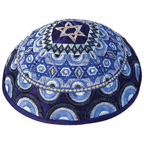 NewNest Australia - Judaica Jewish Yair Emanuel Star of David Multi Blue Embroidered Kippah Kippa 