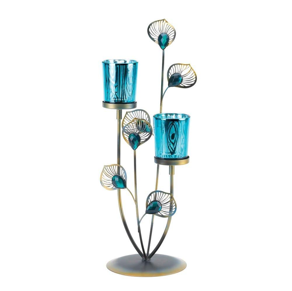 NewNest Australia - Gallery of Light 10015949 Peacock Plume Candleholder, Multicolor 