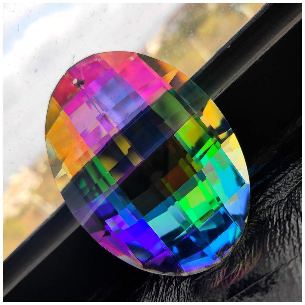 NewNest Australia - Colorful Oval Drop Hanging Crystals Chandelier Prisms Feng Shui Ornament Window Suncatchers 76mm 