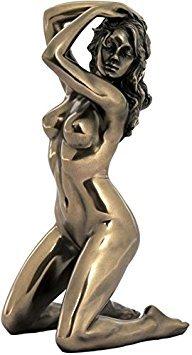 NewNest Australia - 7.13 Inch Nude Female Statue with Hands on Hair, Bronze Color 