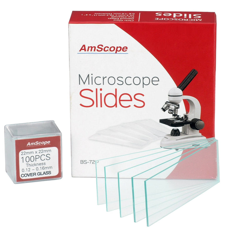 AmScope BS-72P-100S-22 72 Pieces of Pre-Cleaned Blank Microscope Slides and 100 Pieces of 22x22mm Square Coverslips Cover Glass - NewNest Australia