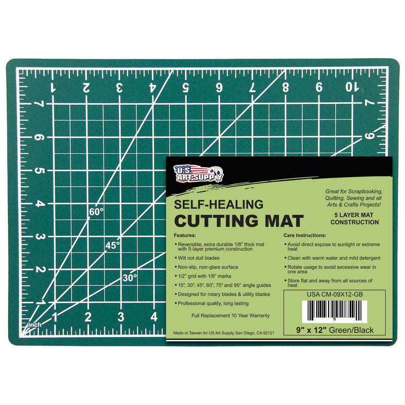U.S. Art Supply 9" x 12" Green/Black Professional Self Healing 5-Ply Double Sided Durable Non-Slip PVC Cutting Mat Great for Scrapbooking, Quilting, Sewing and All Arts & Crafts Projects 9" x 12" - NewNest Australia
