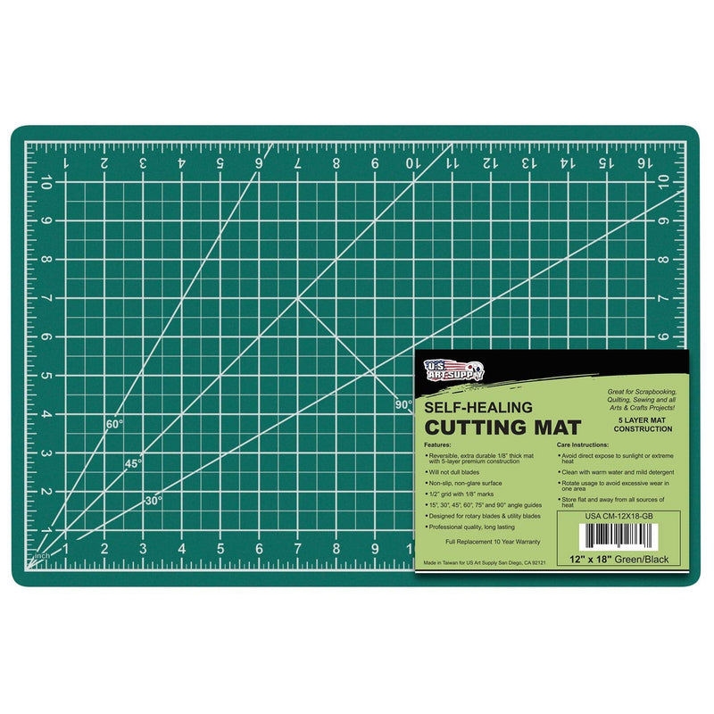 US Art Supply 12" x 18" Green/Black Professional Self Healing 5-Ply Double Sided Durable Non-Slip PVC Cutting Mat Great for Scrapbooking, Quilting, Sewing and All Arts & Crafts Projects 12" x 18" - NewNest Australia