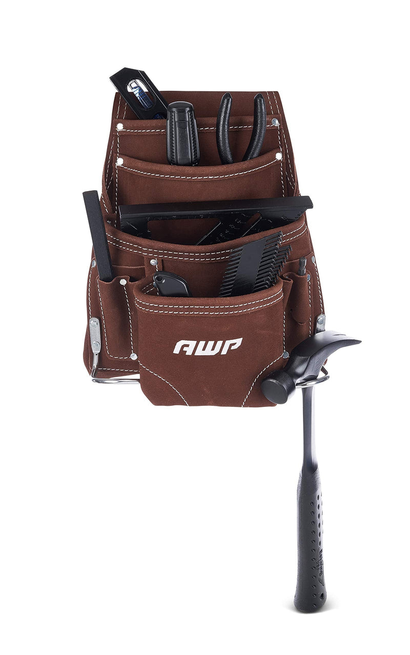 AWP 10-Pocket Suede Tool Pouch | Durable General Construction Leather Tool Pouch | Brown - NewNest Australia