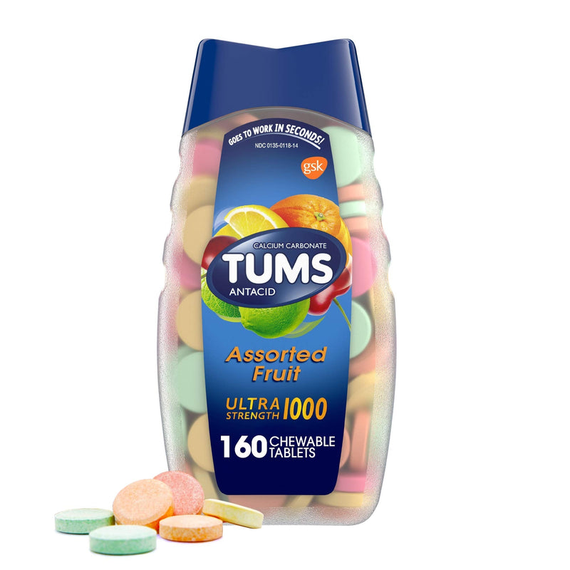 TUMS Ultra Strength Antacid Tablets for Chewable Heartburn Relief and Acid Indigestion Relief, Assorted Fruit - 160 Count - NewNest Australia