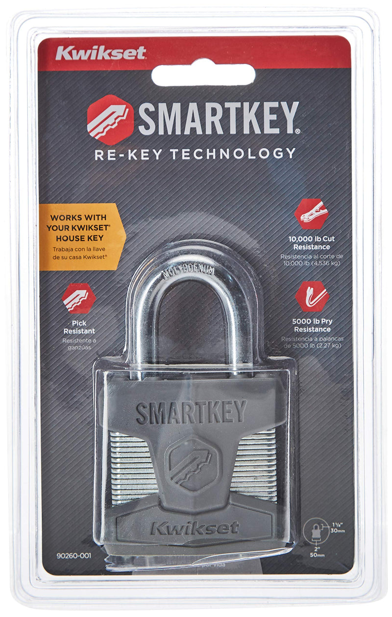Kwikset 026SMTSTD SHKL PDL Stanley SmartKey Padlock Standard Shackle, 50mm, Satin Chrome Standard Retail Packaging - NewNest Australia