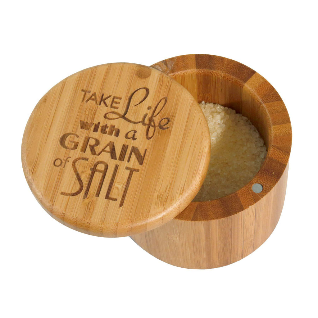 NewNest Australia - Totally Bamboo Salt Box Bamboo Storage Box, with Magnetic Swivel Lid,"Take Life with a Grain of Salt" Permanently Engraved on Lid 