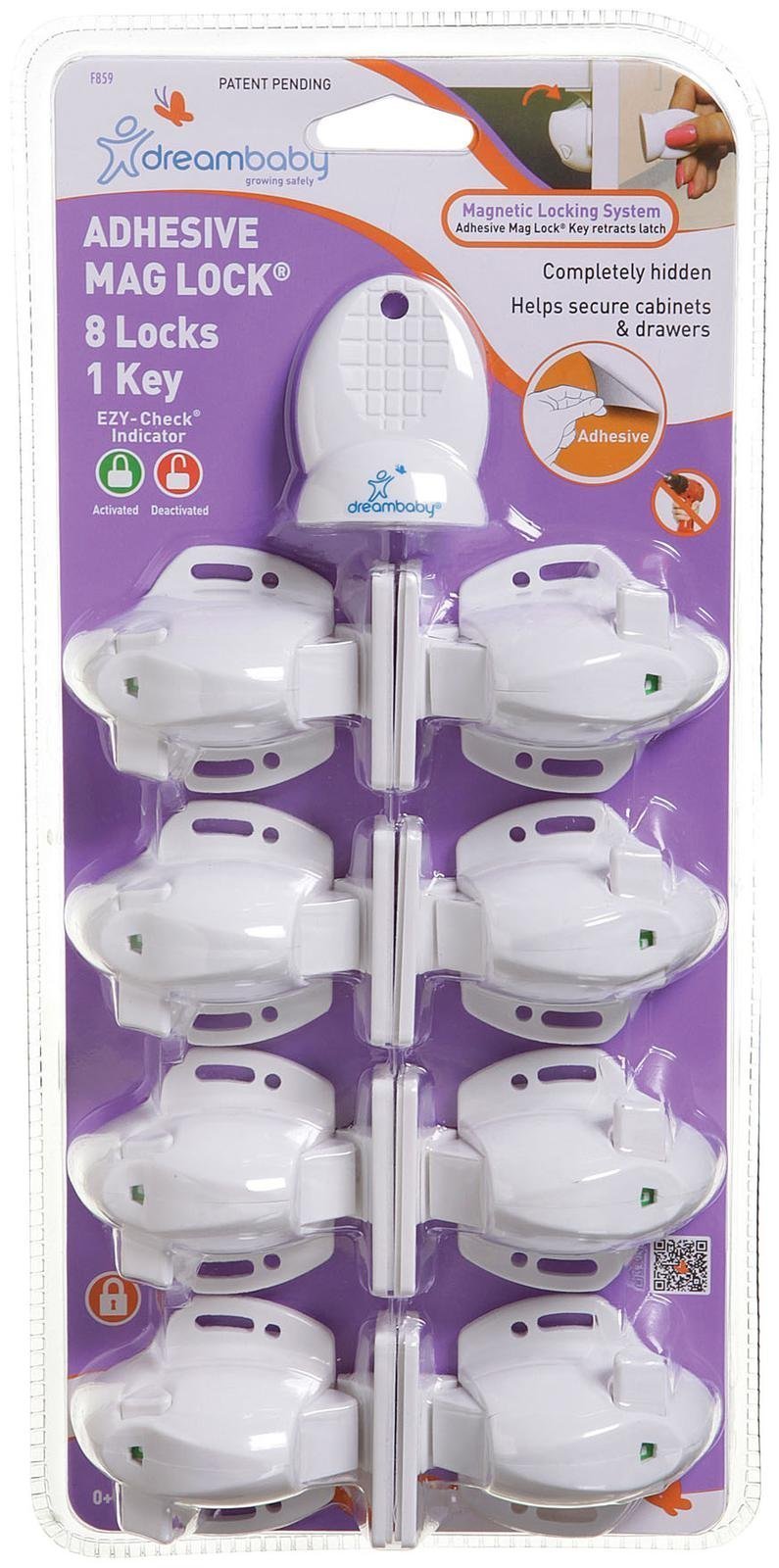 Dreambaby Adhesive Mag locks (8-Pack 1 Key) - Child Proofing Cabinet Magnetic Latches - White- Model L859 8 Locks, 1 Key - NewNest Australia