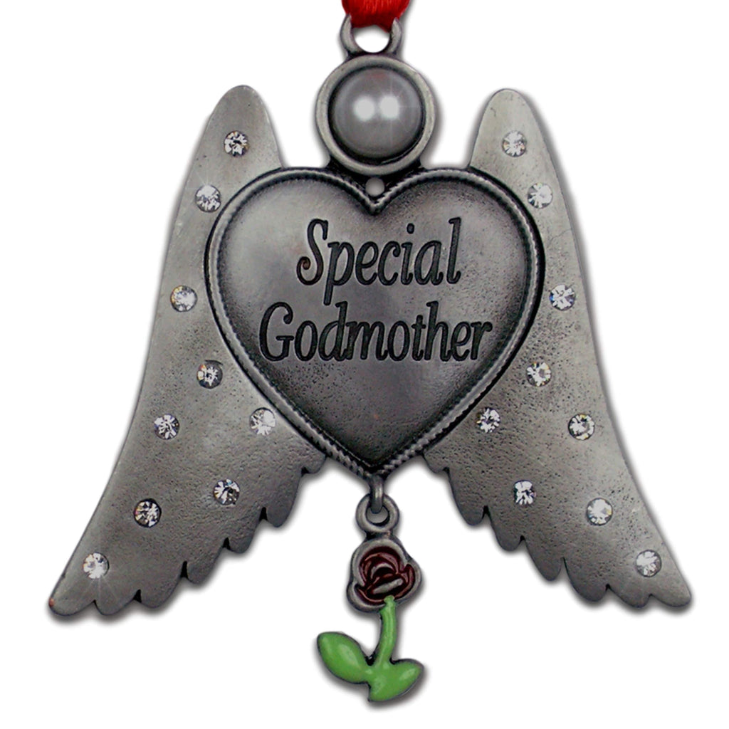 NewNest Australia - BANBERRY DESIGNS Godmother Ornament - Angel Wings Ornament with Rose Charm and Special Godmother Engraved - God Mom Angel 