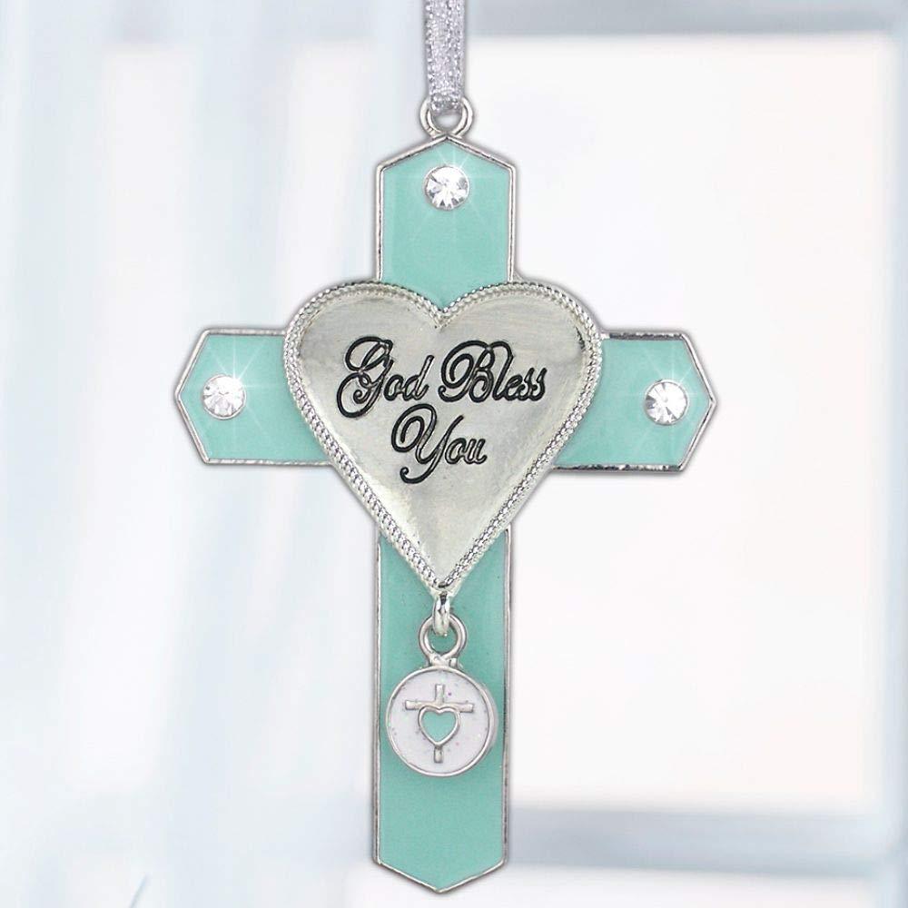 NewNest Australia - BANBERRY DESIGNS God Bless You Jeweled Hanging Ornament Cross with Charm Metal 3" H Religious Gifts for Women 