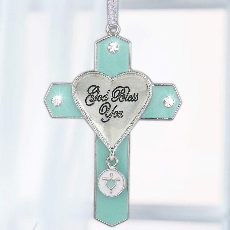 NewNest Australia - BANBERRY DESIGNS God Bless You Jeweled Hanging Ornament Cross with Charm Metal 3" H Religious Gifts for Women 