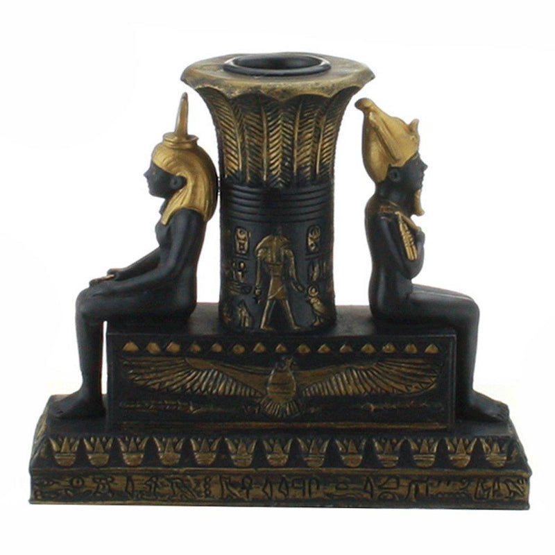 NewNest Australia - PTC Egyptian Isis and Osiris Painted Candle Holder, Black and Gold Color 