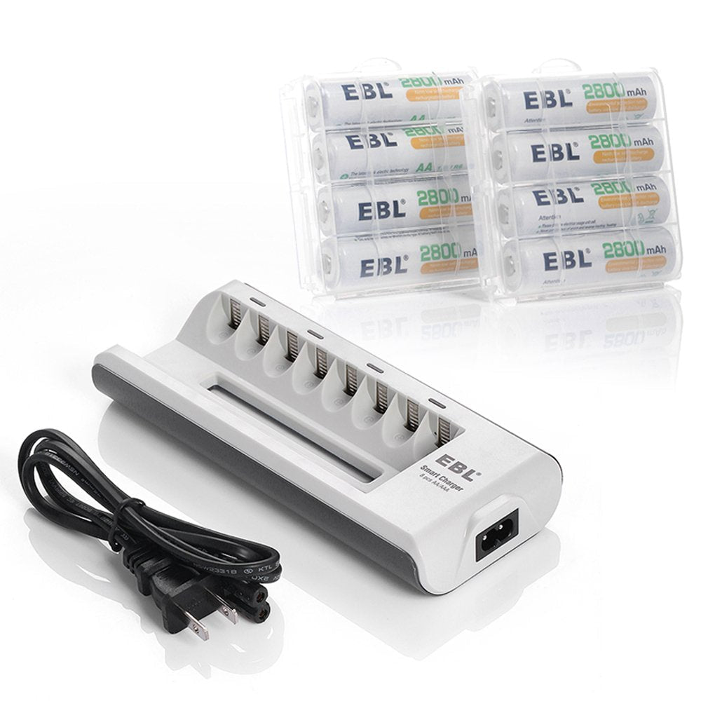 EBL 2800mAh Ni-MH AA Rechargeable Batteries (8 Pack) and 808 Rechargeable AA AAA Battery Charger - NewNest Australia