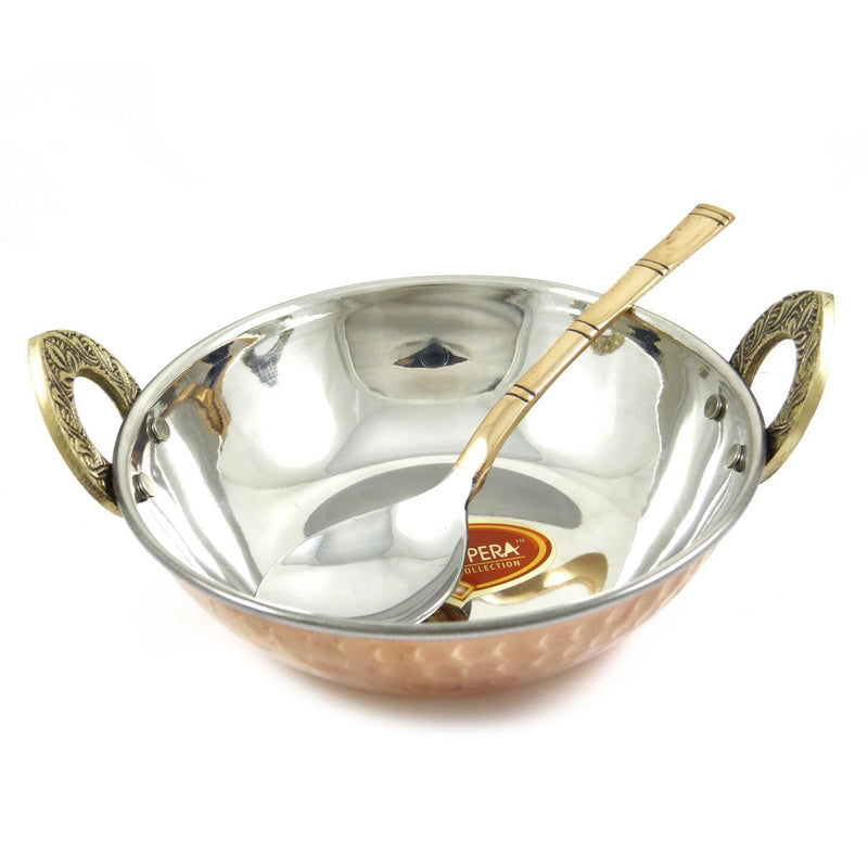 Specially Designed Authentic Indian Traditional Style Copper Steel Serveware Karahi With Spoon Tableware Dinnerware - NewNest Australia