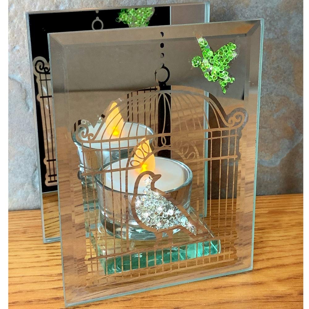 NewNest Australia - BANBERRY DESIGNS Infinity Tealight Candle Holder - Vintage Birdcage Mirrored Glass Holder with LED Tealight Included- Seasonal, Party and Everyday 