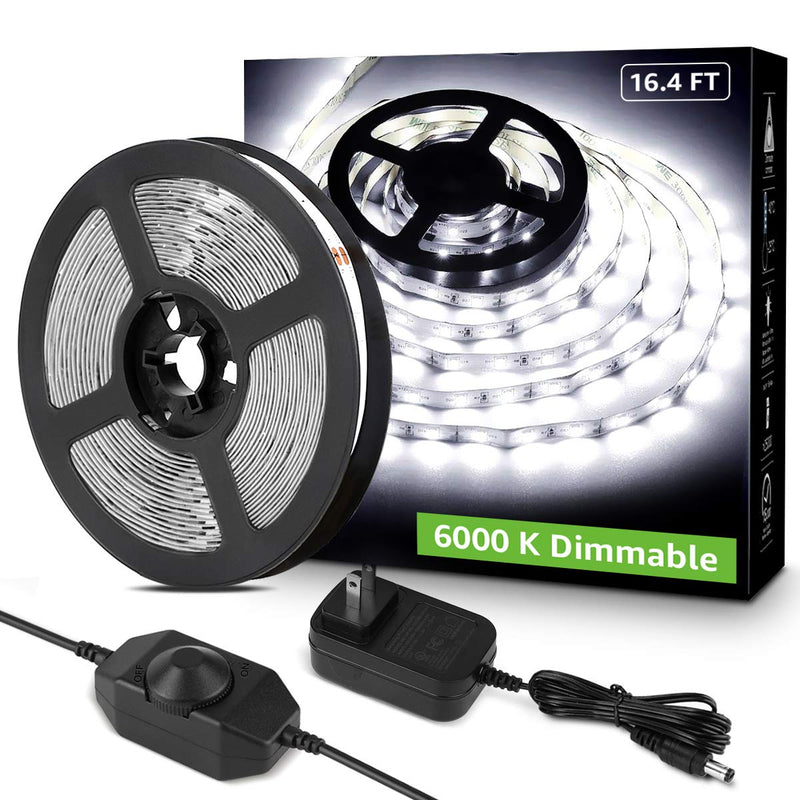 Lepro LED Strip Light White, 16.4ft Dimmable Vanity Lights, 6000K Super Bright LED Tape Lights, 300 LEDs 2835, Strong 3M Adhesive, Suitable for Home, Kitchen, Under Cabinet, Bedroom, Daylight White 16.4 ft - NewNest Australia