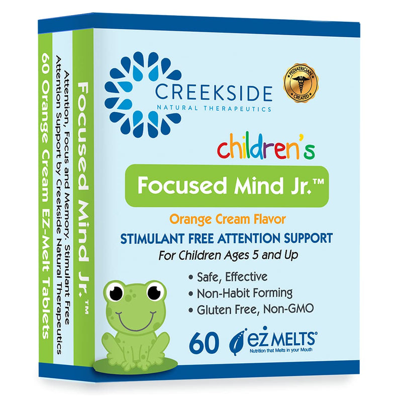 Creekside Naturals Focused Mind Jr., Focus and Memory Support for Children, Pediatrician Formulated, Stimulant Free Attention Support with Inositol, Zero Sugar, Vegan, Orange Cream Flavor, 60 EZ Melt Tablets - NewNest Australia