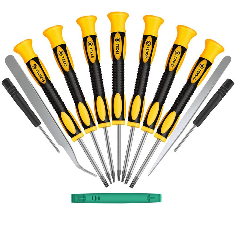 Kingsdun 12 in 1 Torx Screwdriver Sets with T3 T4 T5 T6 T7 T8 T10 Star Screwdrivers, Stainless Steel Tweezers & Philip Slotted Magnetic Screwdrivers for Phone/Mac/Computer Repairing Yellow - NewNest Australia