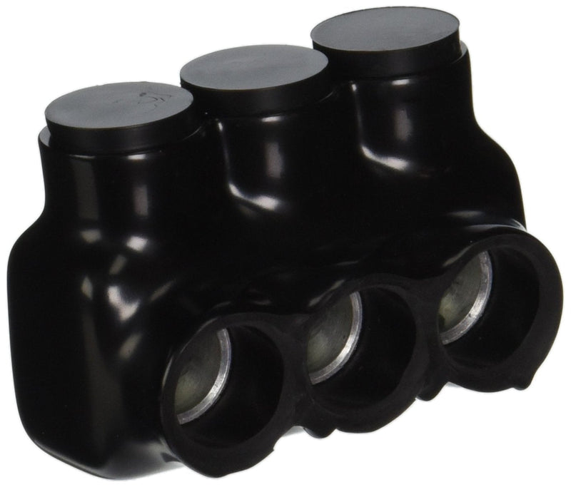 NSI Industries Polaris Black IPL3/0-3B Insulated Multi-tap Connector - 3-Port Single-Sided Entry for 3/0-6 AWG Wire Range - Dry Locations - Dual-rated for cooper and/or aluminum - 1.6-inch width, 1.8-inch height, 2.63-inch length - Hex size 5/16-inch - NewNest Australia