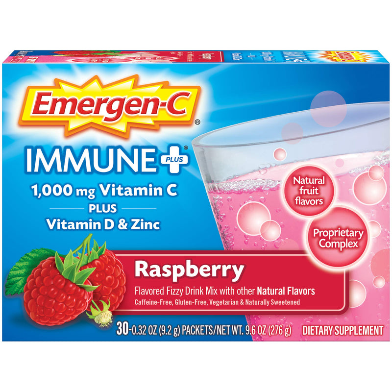 Emergen-C Immune+ 1000mg Vitamin C Powder, with Vitamin D, Zinc, Antioxidants and Electrolytes for Immunity, Immune Support Dietary Supplement, Raspberry Flavor - 30 Count/1 Month Supply - NewNest Australia