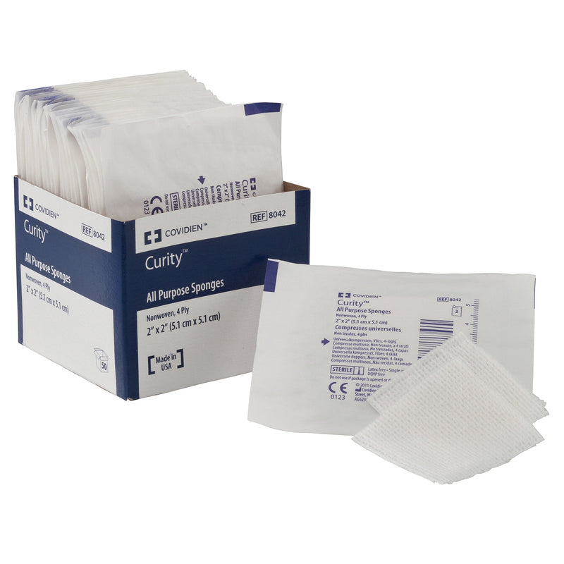 Covidien 8042 Curity Non-Woven All-Purpose Sponge, Sterile 2's in Peel-Back Package, 2" x 2", 4-ply (Pack of 50) 1 - NewNest Australia