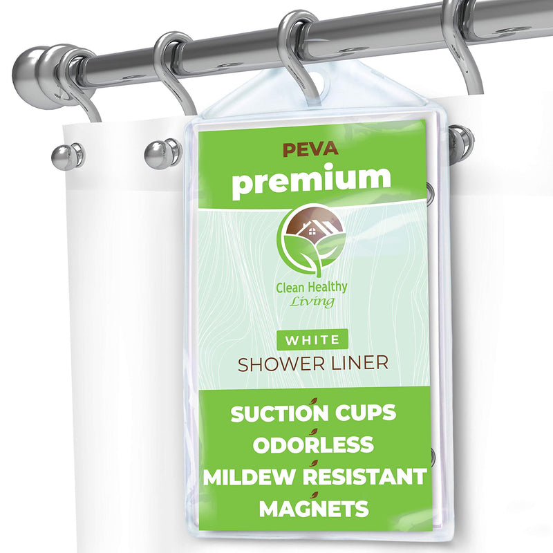 Clean Healthy Living Premium PEVA White Shower Curtain Liner with Magnets & Suction Cups - 70 X 71 in. Long 1 Pack - NewNest Australia