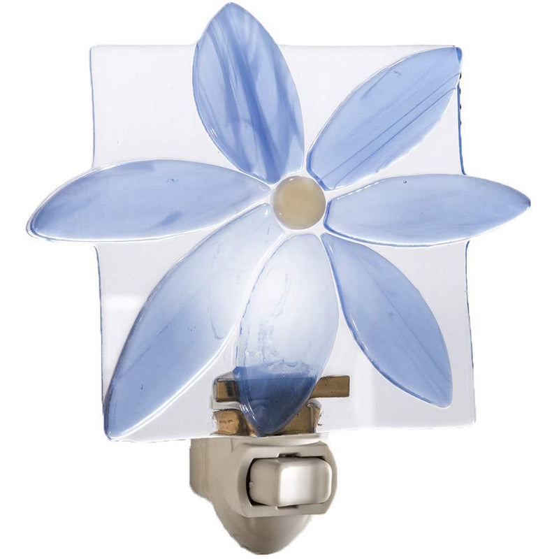 NewNest Australia - Blue Flower Night Light Decorative Accent Lite Wall Plug in Nightlight for Nursery, Bedroom, Bathroom, Kitchen Fused Glass Home Décor J Devlin NTL 150 