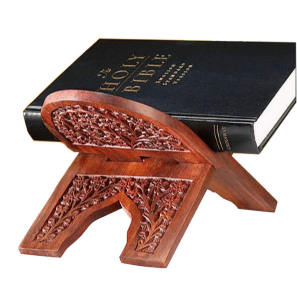 NewNest Australia - Christian Brands Catholic Carved Rosewood 10 Inch Collapsible Bible Display Stand 