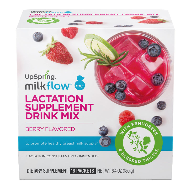 UpSpring Milkflow Lactation Supplement Drink Mix – Milk Lactation Supplement to Support Breast Milk Production with Fenugreek and Blessed Thistle, Berry Flavor, 18 Servings Strawberry - NewNest Australia