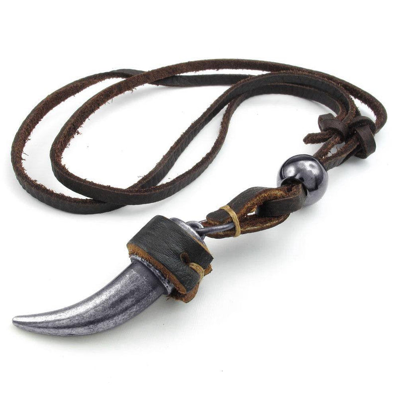 jonline24h Mens Adjustable Tribal Wolf Tooth Pendant Leather Necklace Chain Brown Black Silver - NewNest Australia