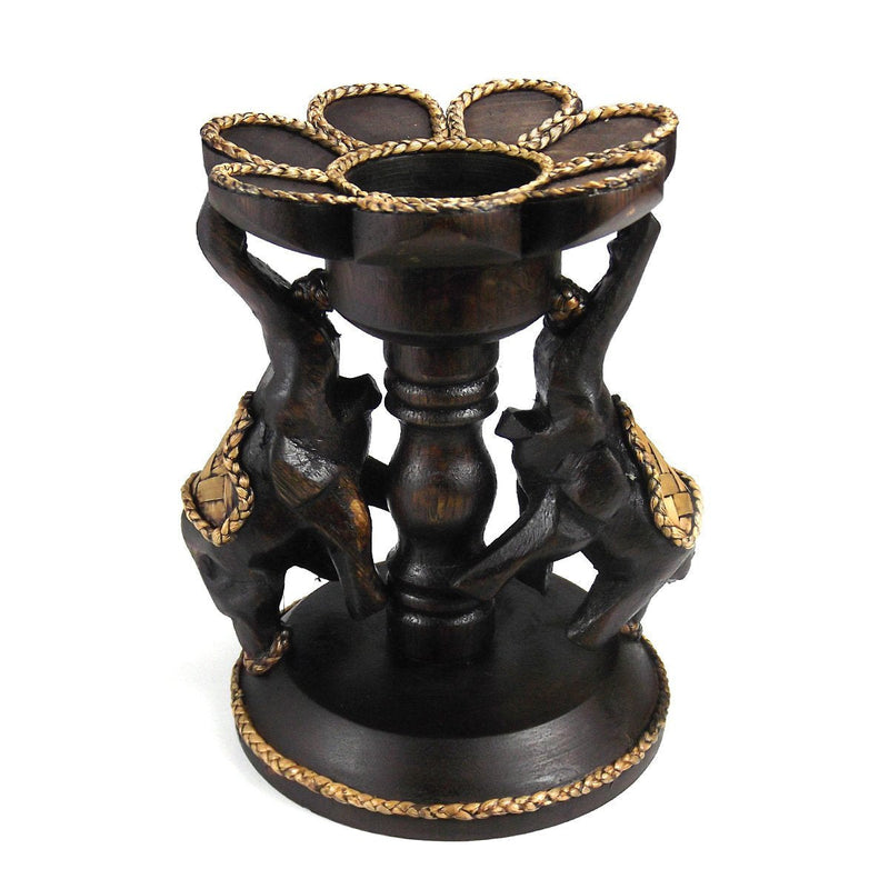 NewNest Australia - AeraVida Couple Elephants Under Lotus Blossom Flower Rain Tree Wooden Tealight Candle Holder - Handmade Carving 