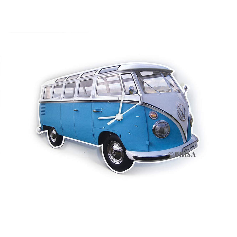 NewNest Australia - BRISA VW Collection - Volkswagen Samba Bus T1 Camper Van Nostalgic Wall Clock with Retro/Vintage Design (MDF/Classic Blue) Classic Blue 