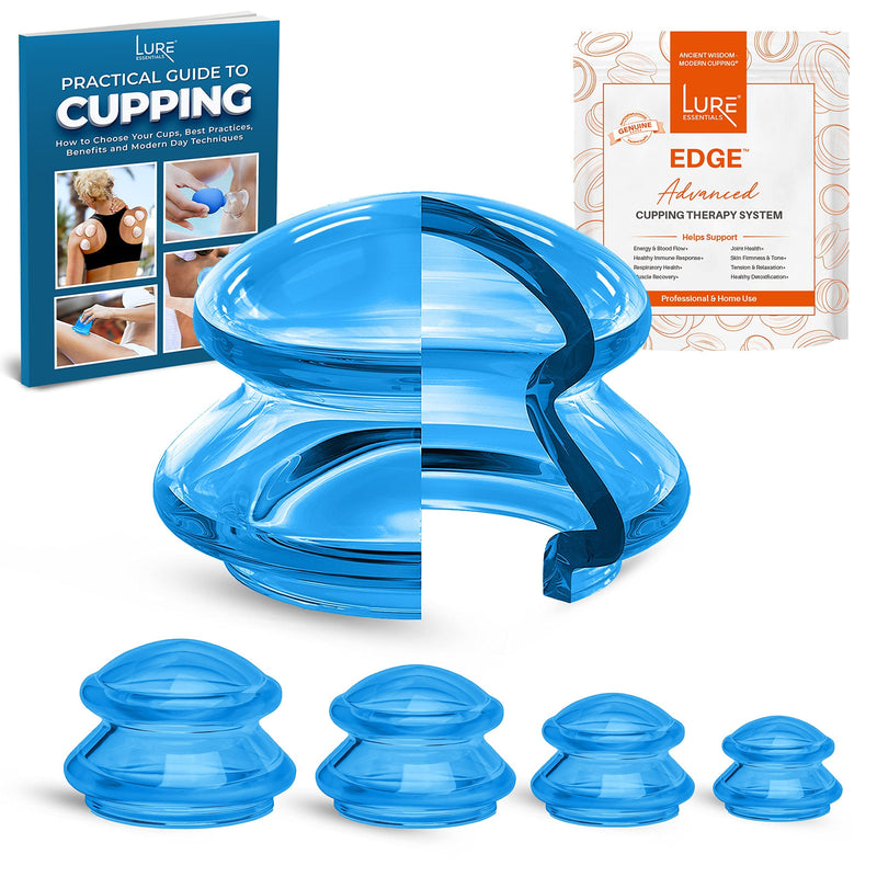 Lure Essentials Edge Cupping Set – Ultra Clear Blue Silicone Cupping Therapy Set for Cellulite Reduction and Myofascial Release - Massage Therapists and Home Use (Set of 4, Blue) 4 Piece Assortment - NewNest Australia