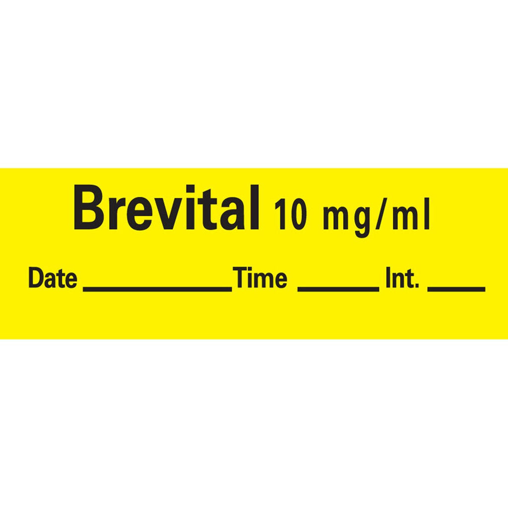 PDC AN-41 Anesthesia Removable Tape with Date, Time & Initial, Brevital Mg/Ml, 1" Core, 1/2" Width, 500" Length, 333 Imprints, Yellow - NewNest Australia