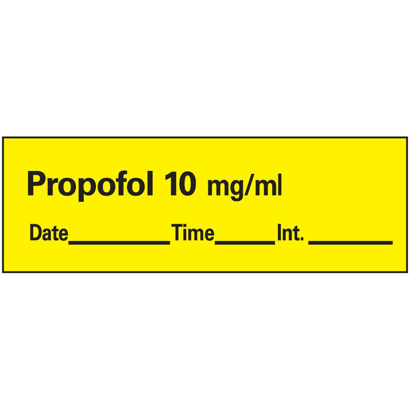 PDC Healthcare AN-27D10 Anesthesia Tape with Date, Time and Initial, Removable, Propofol 10 mg/mL, 1" Core, 1/2" x 500", Imprints Yellow 333 (Pack of 1) - NewNest Australia