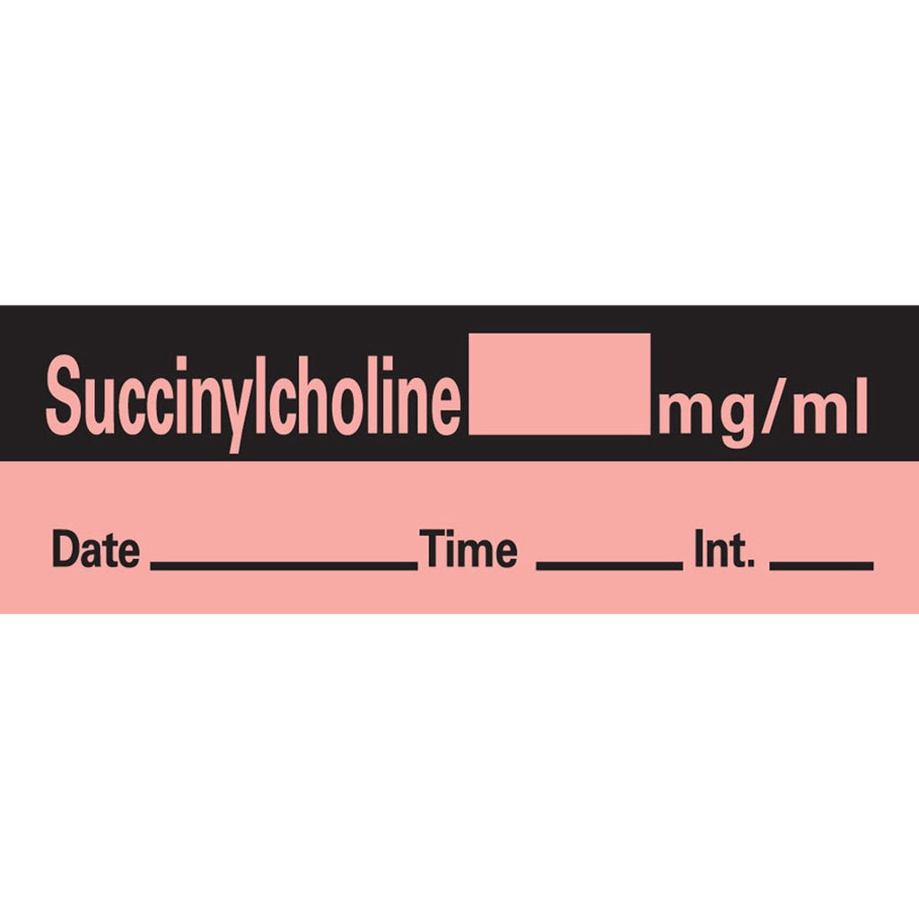 PDC AN-20 Anesthesia Removable Tape with Date, Time & Initial, Succinylcholine Mg/Ml, 1" Core, 1/2" Width, 500" Length, 333 Imprints, Fluorescent Red - NewNest Australia