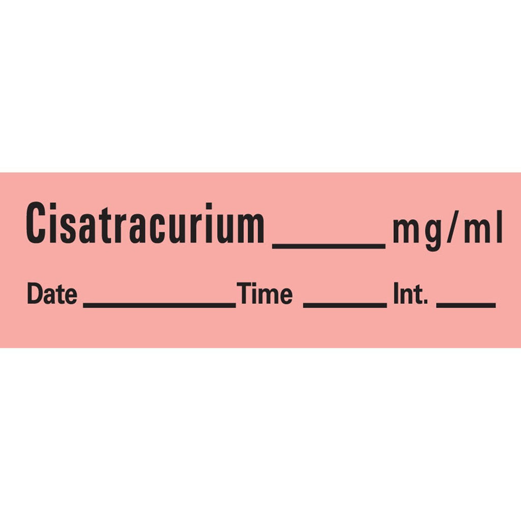 PDC AN-162 Anesthesia Removable Tape with Date, Time & Initial, Cisatracurium Mg/Ml, 1/2" Width, 500" Length, 333 Imprints, Fluorescent Red - NewNest Australia