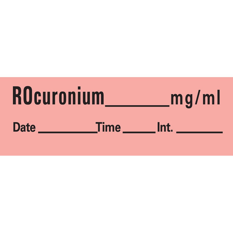 PDC AN-161 Anesthesia Removable Tape with Date, Time & Initial, Rocuronium Mg/Ml, 1/2" Width, 500" Length, 333 Imprints, Fluorescent Red - NewNest Australia