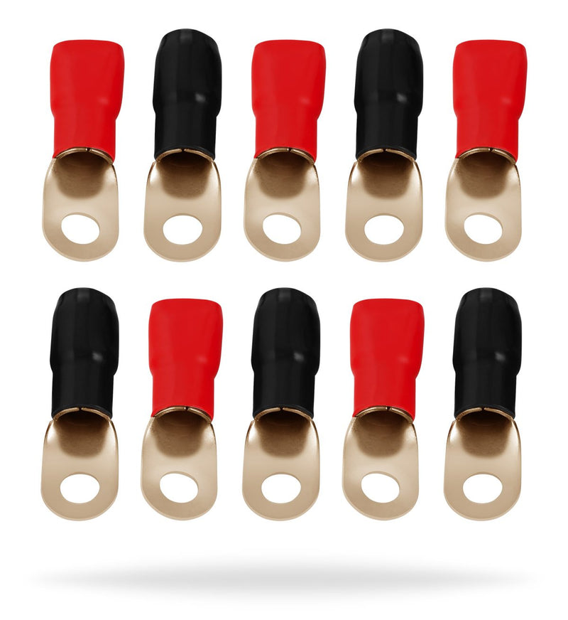 InstallGear 1/0 Gauge AWG Crimp Ring Terminals Connectors - 10-Pack (5 Positive, 5 Negative) - NewNest Australia