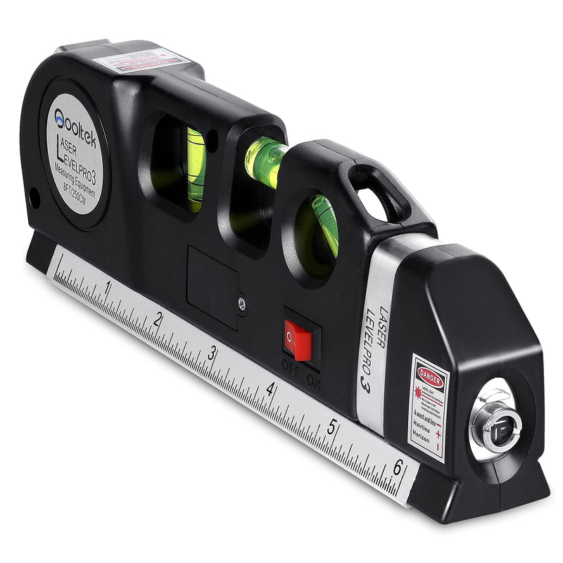 Laser Level, Qooltek Multipurpose Cross Line Laser 8 feet Measure Tape Ruler Adjusted Standard and Metric Rulers for hanging pictures - NewNest Australia