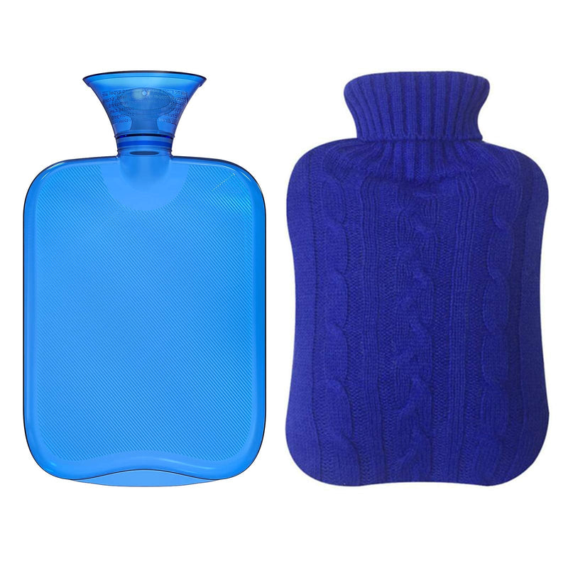 Attmu Rubber Hot Water Bottle with Cover Knitted, Transparent Hot Water Bag 2 Liter- Blue - NewNest Australia
