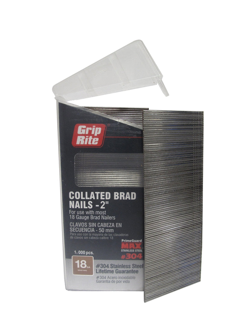 Grip Rite Prime Guard MAXB64878 18-Gauge 304-Stainless Steel Brad Nails in Belt-Clip Box (Pack of 1000), 2" 2" - NewNest Australia