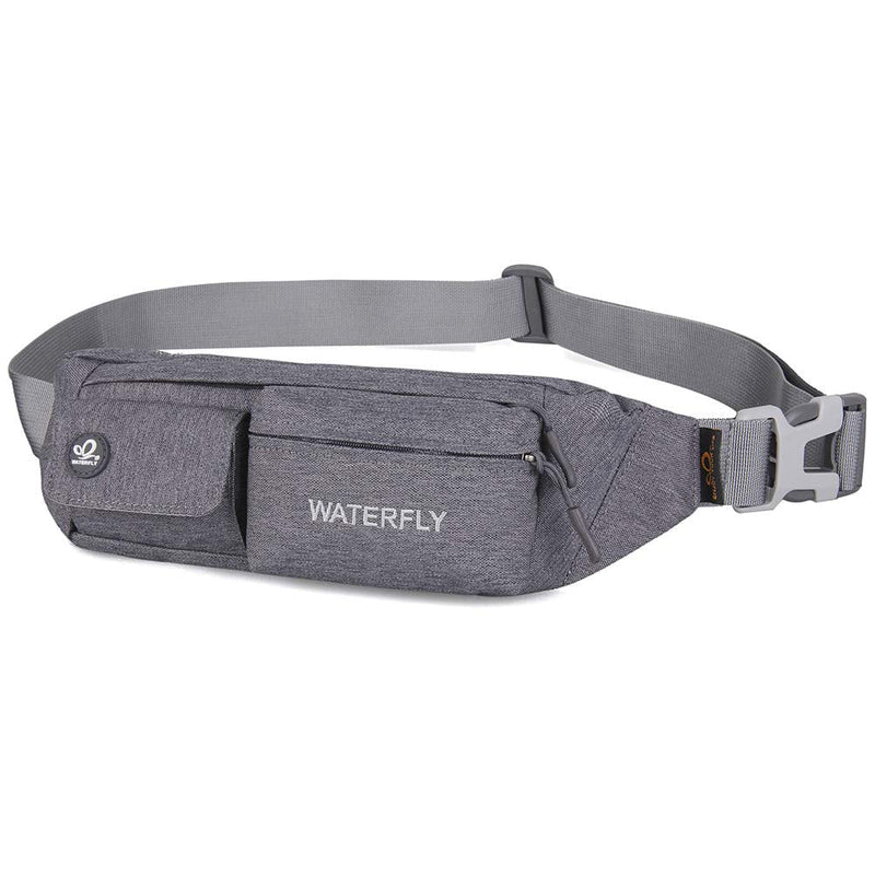 WATERFLY Fanny Pack for Women Men Water Resistant Small Waist Pouch Slim Belt Bag with 4 Pockets for Running Travelling Hiking Walking Lightweight Crossbody Chest Bag Fit All Phones Grey - NewNest Australia
