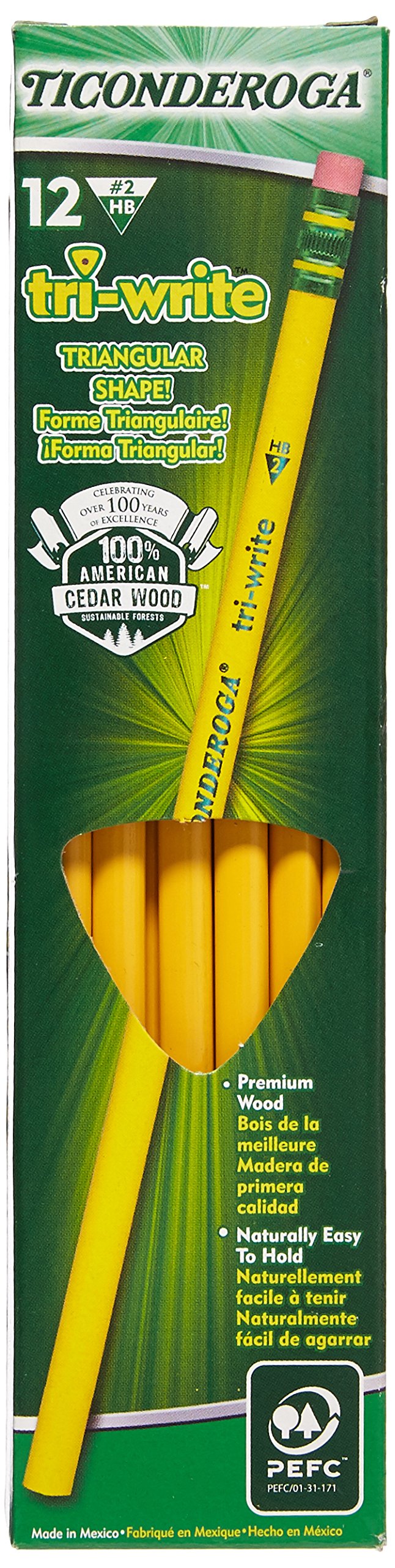 (Pack of 3 Boxes) Ticonderoga Tri-Write Woodcase Pencil, Hb #2, Box of 12 - NewNest Australia