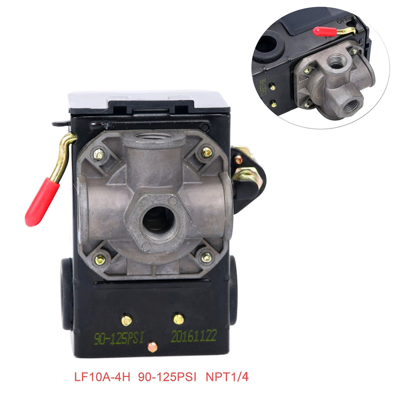 Lefoo Pressure Switch Control 90-125psi 4 Port Heavy Duty 26 Amp for Air Compressor LF10A-4H-1-NPT1/4-90-125 - NewNest Australia