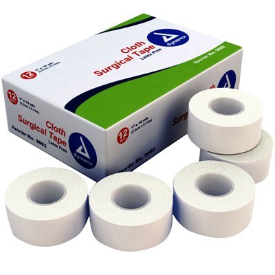 Dynarex Cloth Surgical Tape, Durable, Soft-Smooth Silky Fabric, Latex-Free, Self-Sticking Tape, Tearable, Secure Adhesion, White, 1” x 10 yds, 1 Box of 12 Rolls of Tape - NewNest Australia