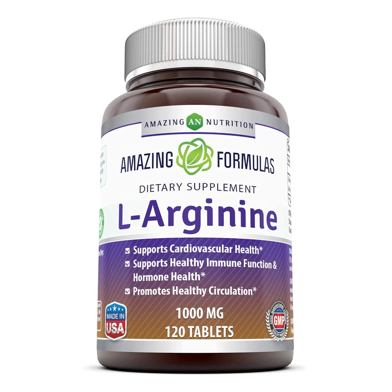 Amazing Nutrition L-Arginine 1000mg Supplement - Best Amino Acid Arginine HCL Supplements for Women & Man - Promotes Circulation and Supports Cardiovascular Health - Tablets (Non-GMO,Gluten Free) (120 Count) 120 Count (Pack of 1) - NewNest Australia