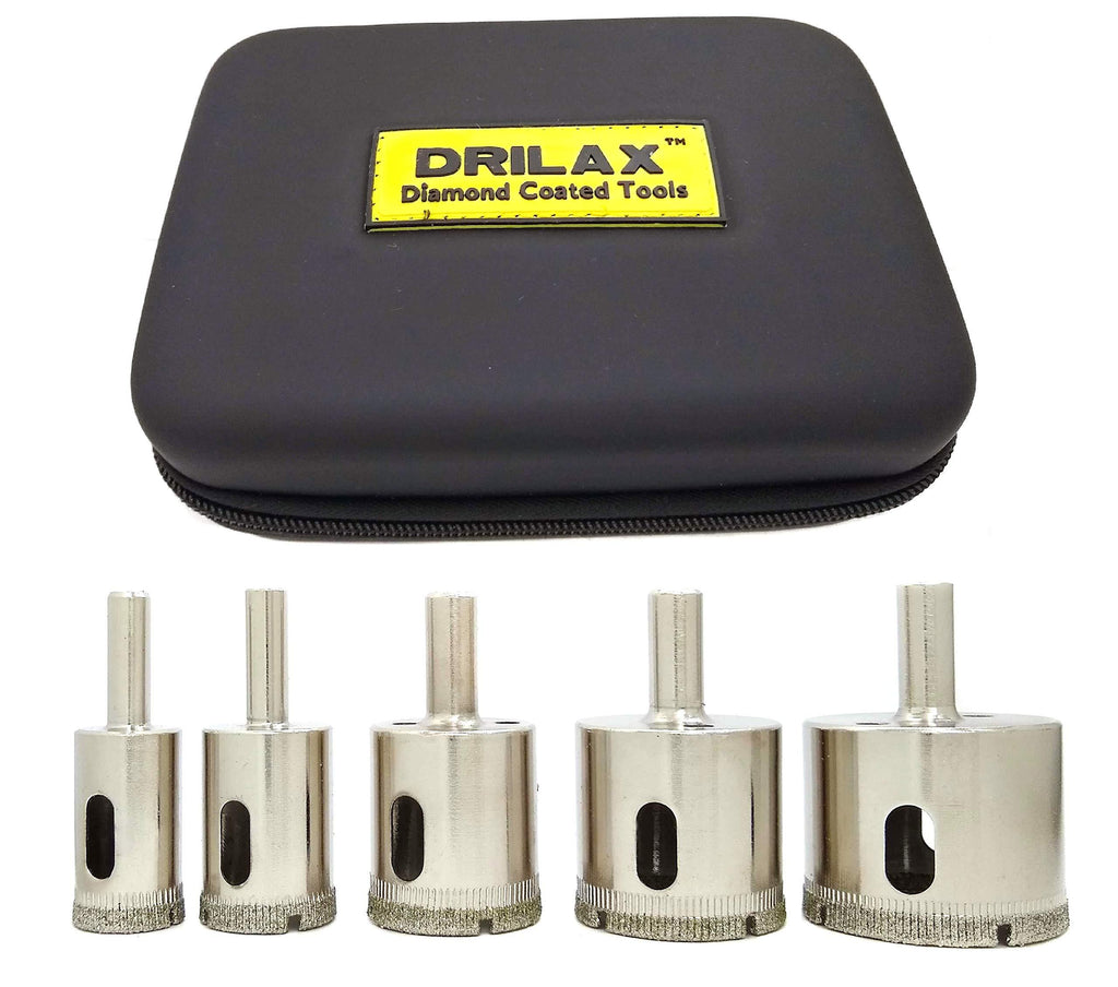 Drilax Diamond Hole Saw Drill Bit 5 Pcs Set Long 3/4 1 1-1/4 1-1/2 1-3/4 Inch Ceramic Porcelain Tile Glass Granite Slate Insert Guide Included - NewNest Australia