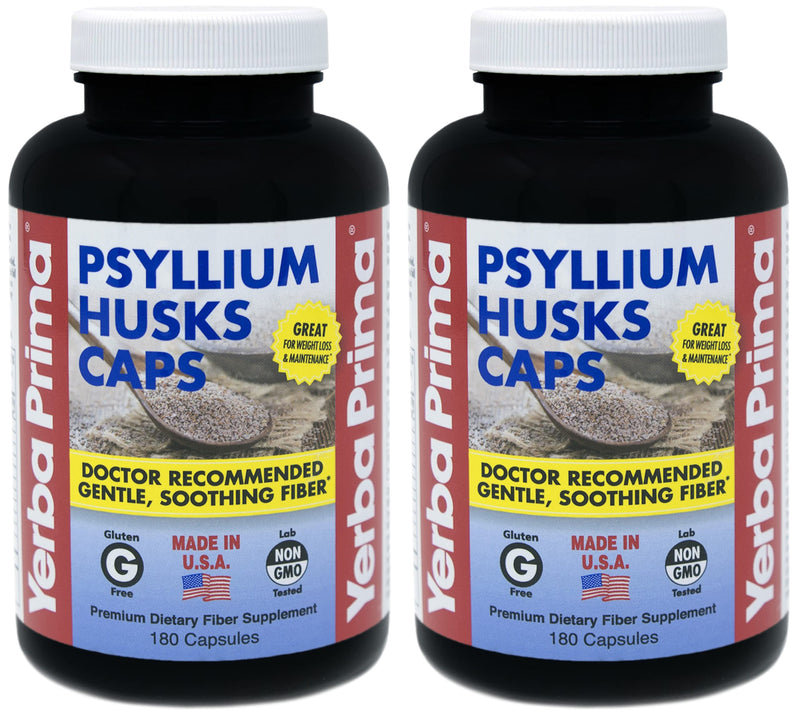 Yerba Prima Psyllium Husk Caps - 180 Capsules (Pack of 2) - Easy to Swallow Fiber Supplement - Colon Cleanse - Gut Health - Vegan Non-GMO Gluten Free - NewNest Australia
